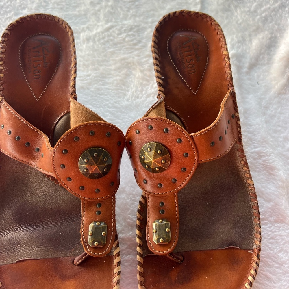 Clarks Tan Leather Braided Detail Sandals - Picture 3 of 14
